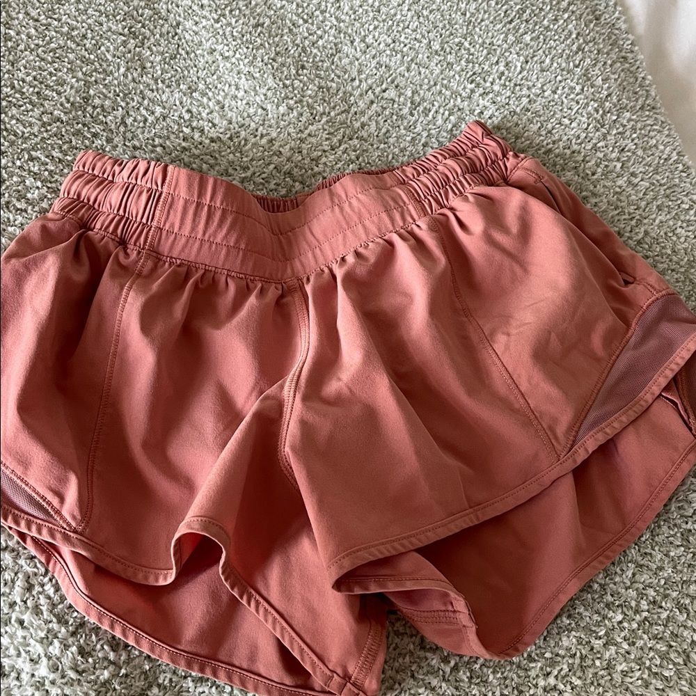 coral lululemon hotty hot shorts